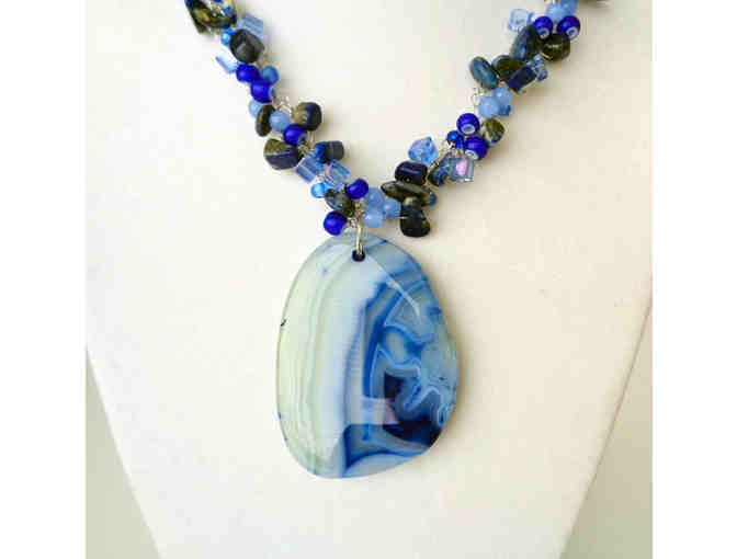 Hand-Crafted Bead & Stone, Blues Necklace -- New