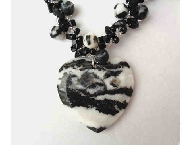 Hand-Crafted Bead & Stone, Black & White Necklace -- New