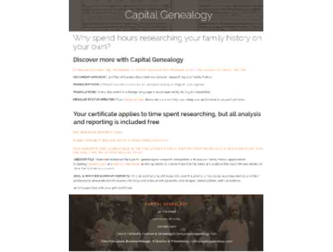 Capital Geneology Two (2) Hours of Family HIstory Research