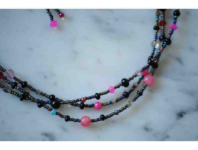 Modern Twinkles Necklace and Earring Set Pink and Smoky Quartz