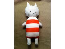 "Red Stripe Kitty" One of a Kind Handmade Doll by Nicole Indigo Kim