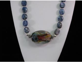 Artglass, silver and kyalite necklace