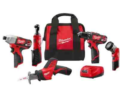 M12 12V Lithium-Ion Cordless Combo Kit (5-Tool) with Two 1.5 Ah Batteries