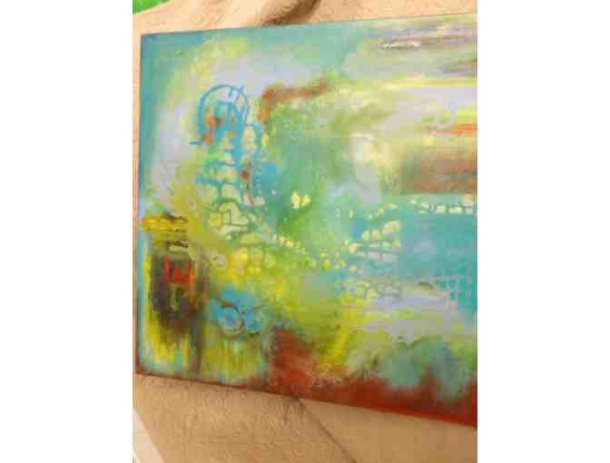 Original Abstract Acrylic Painting Titled 'Green-Blues' By Jeanne S Porter
