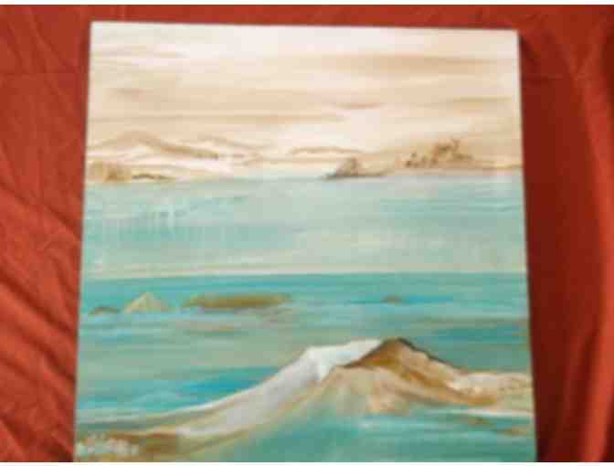 Acrylic Abstract Realism Painting Titled 'Water Scene' by Jeanne S. Porter