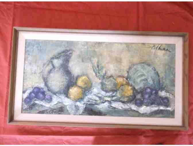 Circa 1965 Original Still Life Oil Painting Titled 'Grapes and Oranges' by Carol Colbum