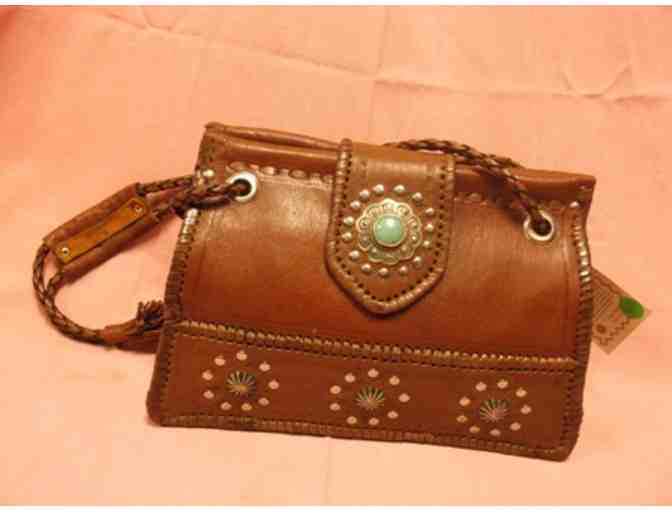 Handmade Leather Handbag With Turquoise Concho