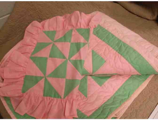 Pink and Green Handmade Quilt and Sham