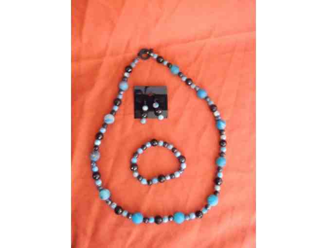 Blue and Black Agate Druzy Necklace, Bracelet & Earring set