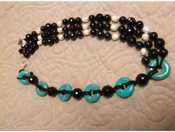 Turquoise and Black Onyx Pearl 20' Necklace