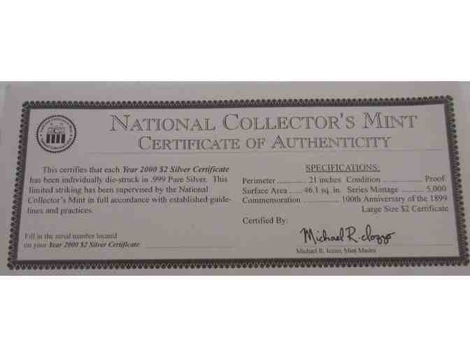 National Collector's Mint 2000 $2 Silver Certificate in .999 Pure Silver