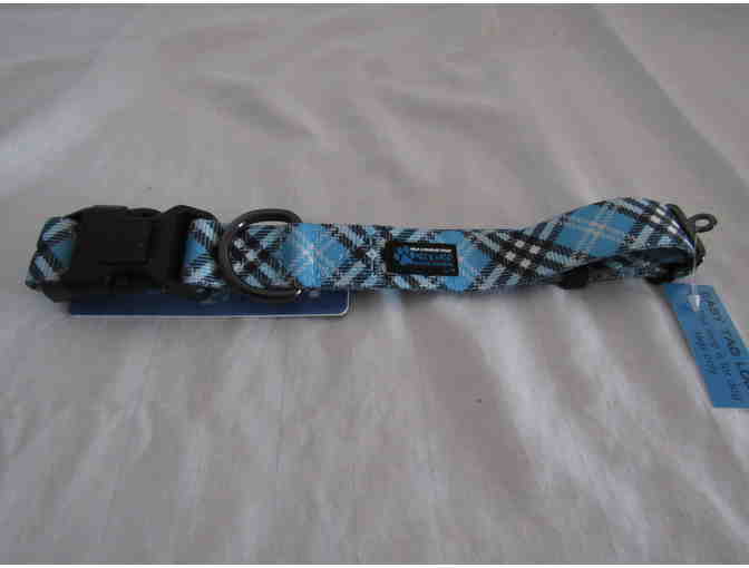 Max and Neo Dog Gear - Large Blue Plaid Collar with Dog Treats
