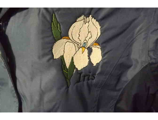 Bayou Blue Anacourtes Jacket with White Iris embroidery