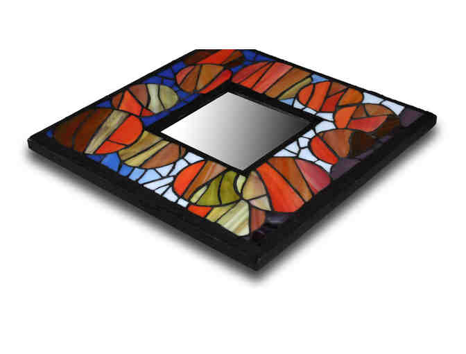 'Blue and Orange Abstract Mirror' by Bev Delyea