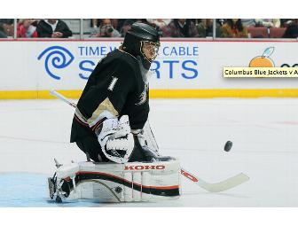 NHL game puck signed by Anaheim Ducks goalie Jonas Hiller