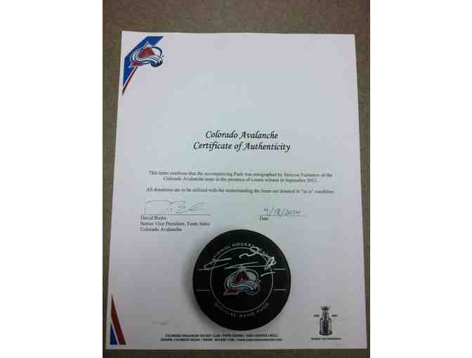 NHL Colorado Avalanche Puck Autographed by Goaltender Semyon Varlamov