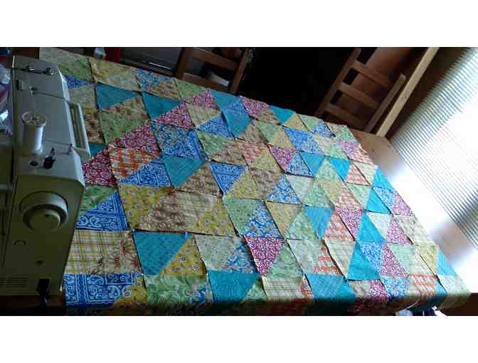 Handmade lap quilt, with a book- 'Mooshka, A Quilt Story' and  Mooshka Kitty