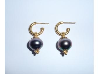 Gold Earings -- 22 Karat with Tahitian black pearls