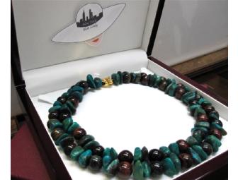 Double Strand Chrysocolla & Tiger Eye Necklace with 18K Vermeil Clasp