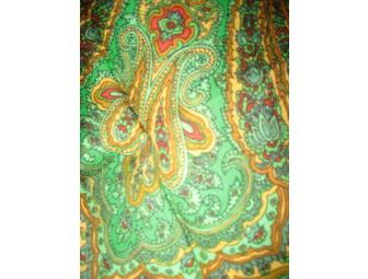 Dyed green cotton paisley print scarf