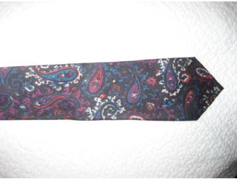 Men's Silk Tie -- Black background with red/purple/blue print