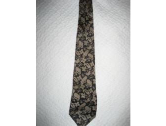 Men's Silk Tie -- Black background with taupe paisley print