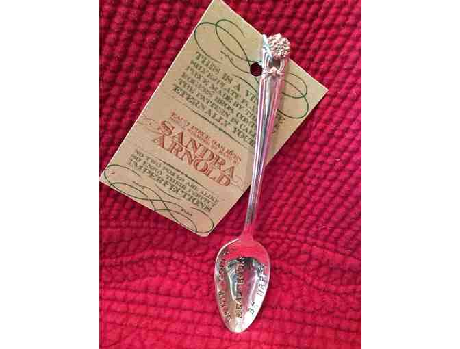 Sandra Arnold 'Drink Coffee, Read Books, Be Happy' Hand Stamped Vintage Silverplate Spoon