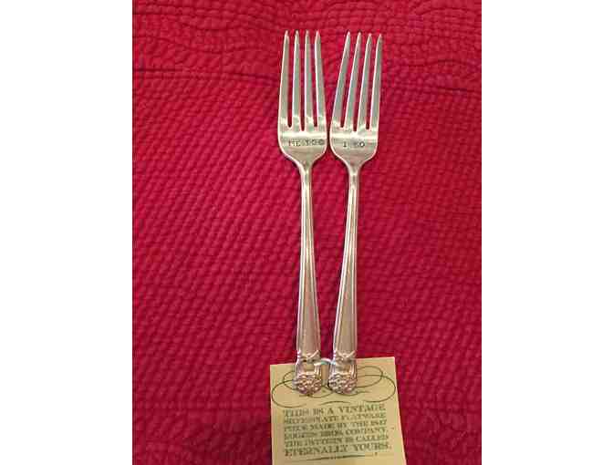 Sandra Arnold 'I Do, Me Too' Hand Stamped Vintage Silverplate Forks