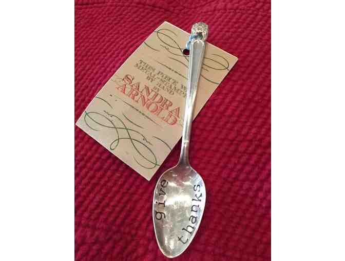 Sandra Arnold 'Give Thanks' Hand Stamped Vintage Silverplate Spoon