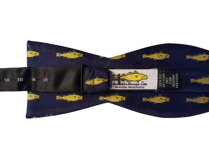 Golden Cod Design silk bow tie featuring Golden Cod Logo