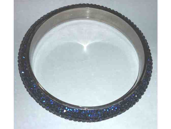 Dark Blue Rhinestones Crystal Silver Tone Bangle Bracelet