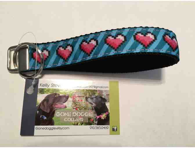 Key Fob - Blue with Red Hearts ~~  by Kelly Stevens of Gone Doggie!