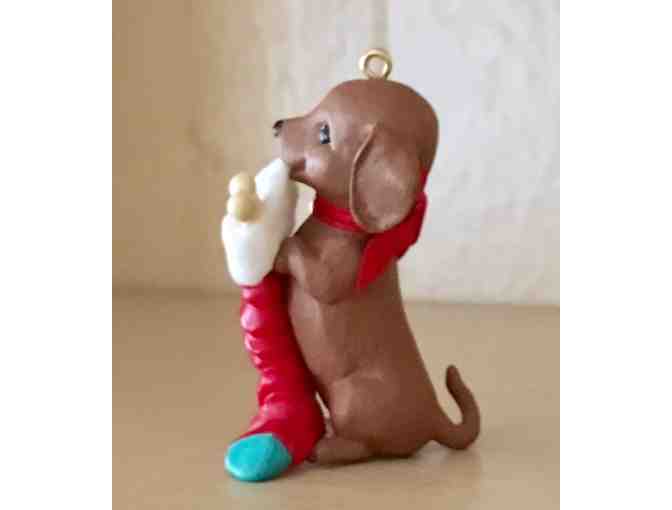 Christmas Ornament -- 1996 Puppy Love Hallmark Ornament #6 Dachshund w/ Stocking