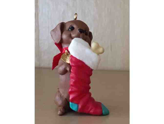 Christmas Ornament -- 1996 Puppy Love Hallmark Ornament #6 Dachshund w/ Stocking