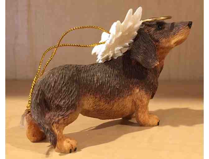 Christmas Ornament -- Resin Brown Dachshund with Halo and Wings