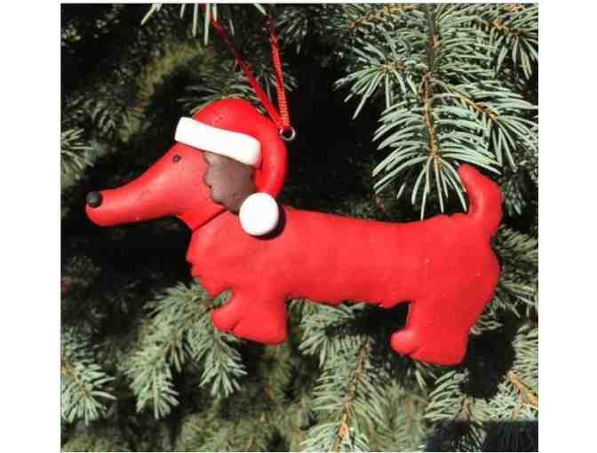 Christmas Ornament - One RED and one BLACK & TAN Dachshund Ornament with a Santa Hat!!
