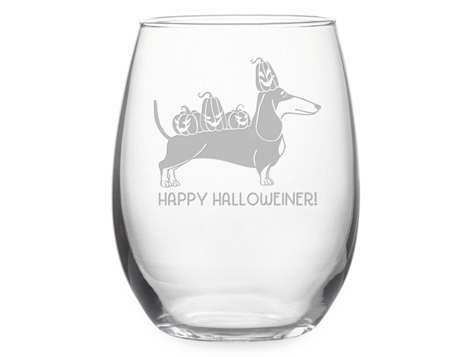 Wine Glass -- 'Happy Halloweiner' Stemless Wine Glass & Gift Box -- Susquehanna Glass - Photo 1