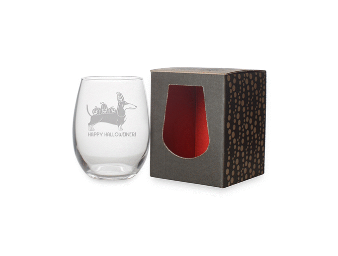 Wine Glass -- 'Happy Halloweiner' Stemless Wine Glass & Gift Box -- Susquehanna Glass