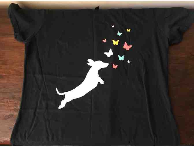 Dachshund Chasing Butterflies' Relaxed-Fit Tee - Size LARGE -  BLACK in color