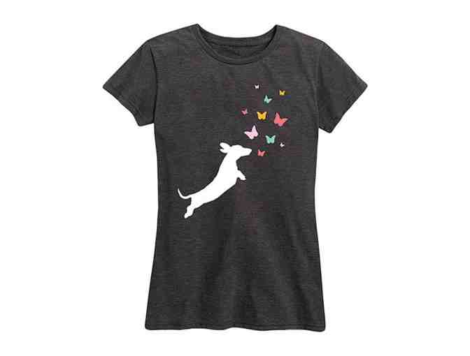 Dachshund Chasing Butterflies' Relaxed-Fit Tee - Size LARGE -  BLACK in color