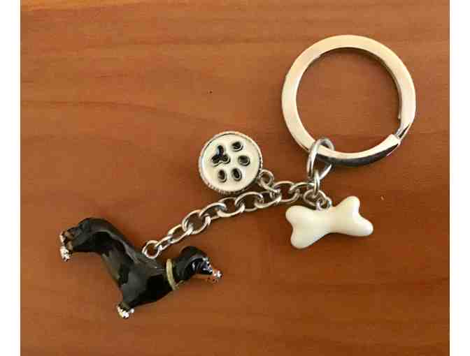 Key Chain -- Three Charm Dachshund Key Ring!  Black & Tan Dachshund!