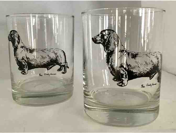 Glasses - Vintage Whiskey Highball Glasses with Dachshunds by Cindy Farmer - 1985 drawing