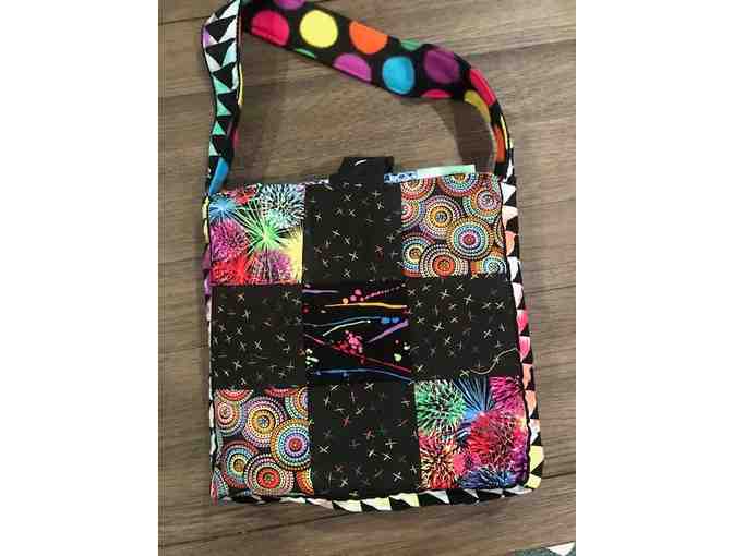 Homemade Lap Quilt with Matching Carry Bag - Black multi colored