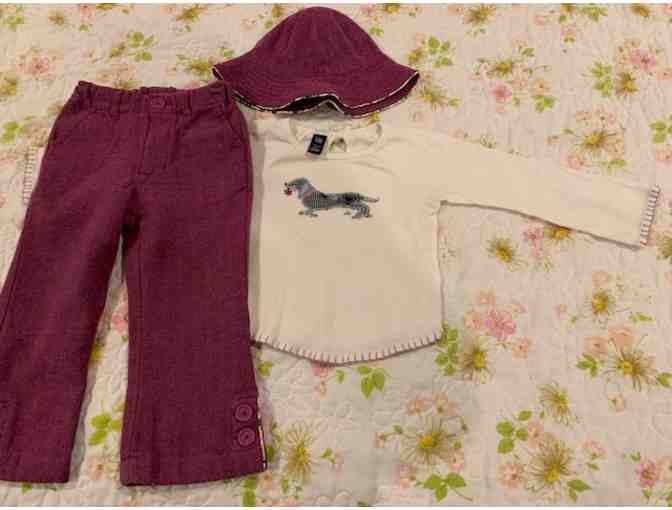 Girls - Size 2 Toddler purple dachshund outfit (top, pants and hat) - Photo 1