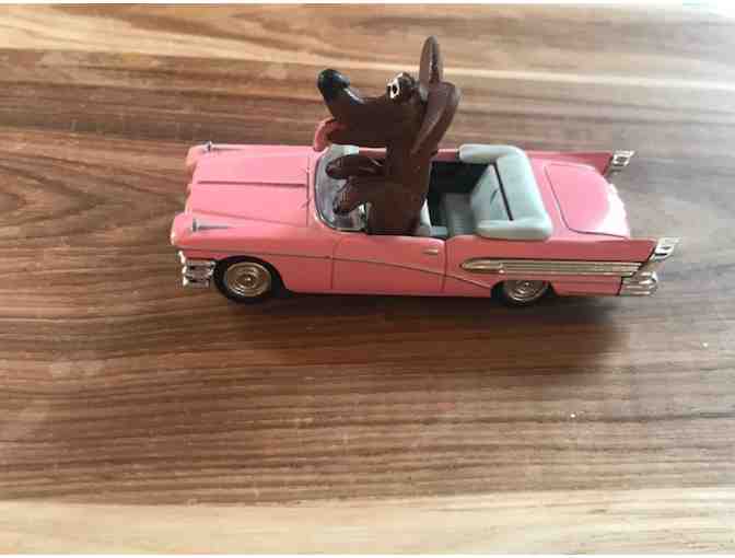 Adorable Handmade Dachshund Figurine in Pink Cadillac