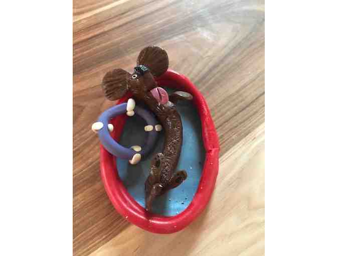 Adorable Handmade Dachshund Figurine in pool