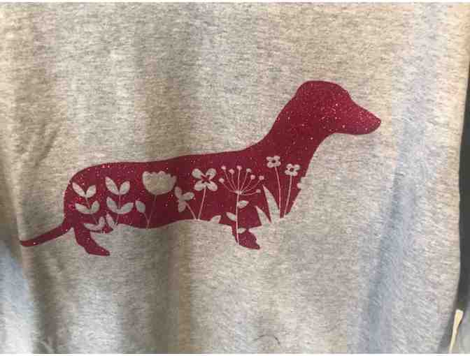 Gray T-shirt with pink glitter dachshund - size LARGE