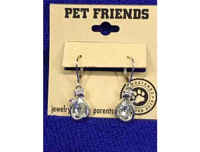 Earrings - For the Cat Lover! Pet Friends Cat Stone Drop Earrings, Silver tone