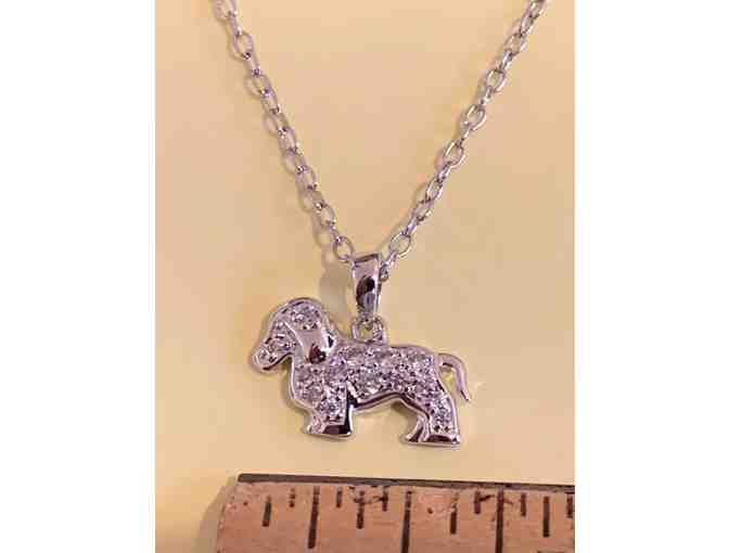 Necklace -- Fine silver plated dachshund with cz accents