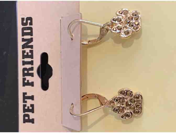 Earrings -- gold tone colored paws with chocolate cubic zirconia accents!